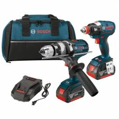 Factory Reconditioned Bosch CLPK224-181-RT 18V Cordless Lithium-Ion 1/2 In. Hammer Drill And Socket Ready Impact Driver Combo Kit